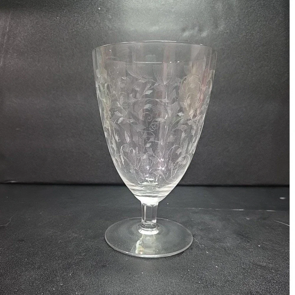 Leaf Etched Ice Tea Glass, Vintage‎ Footed Water Goblet, Replacement Drinkware